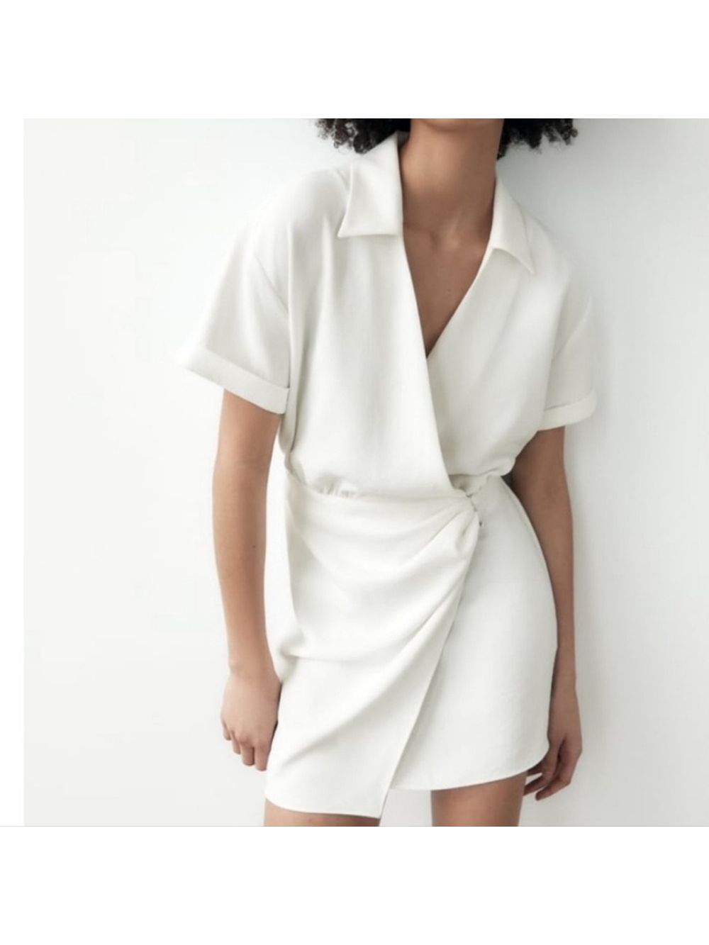 NWT Zara Faux Wrap Front White Dress - Picture 4 of 8
